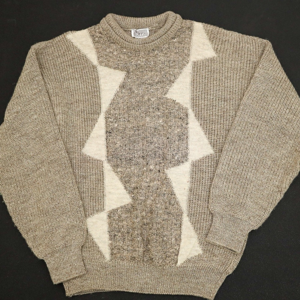 Vintage Gianfranco Ruffini Italy 3D Knit Grandpa Sweater Pattern Men's L 26Lx21W - Picture 4 of 9